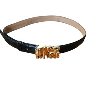 Motion East  Vintage Black Leather Belt With Elephant Buckle Size L